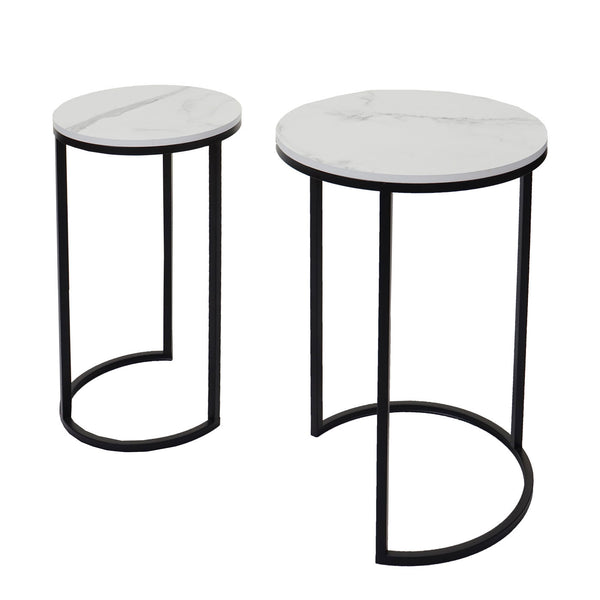 2er-Set Beistelltisch JAM-K46 Marmor-Optik FSC weiss-schwarz