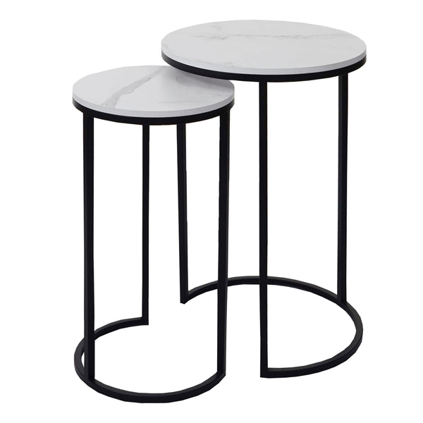 2er-Set Beistelltisch JAM-K46 Marmor-Optik FSC weiss-schwarz