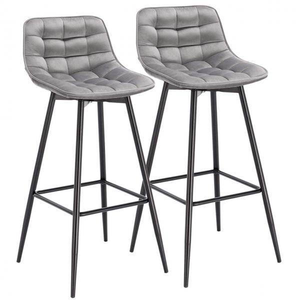 2er-Set Designer Barstuhl mit Fussstütze Samt, Metallbeine Elif hellgrau