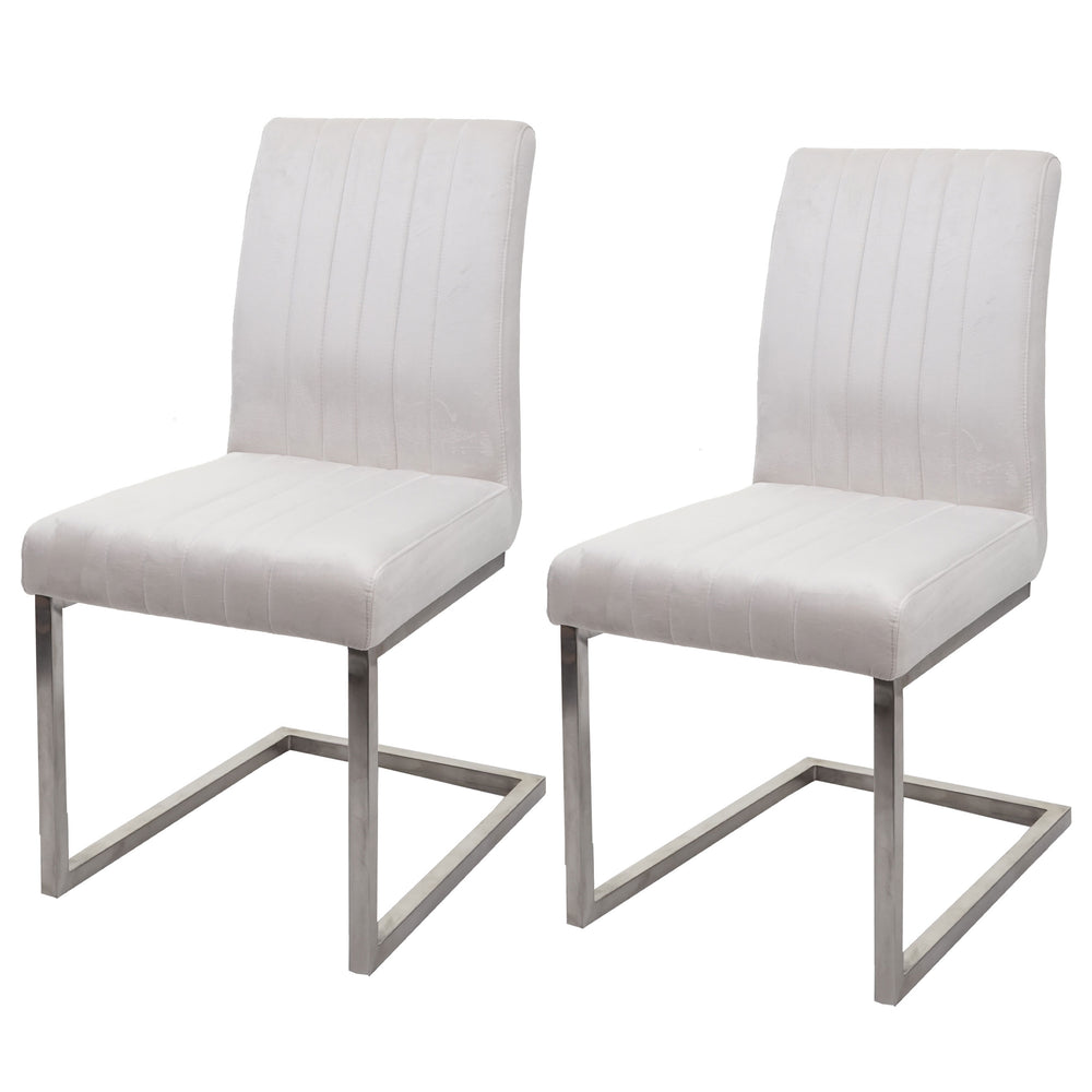 2er-Set Freischwinger JAM-L14 Samt Edelstahl gebürstet creme-weiss