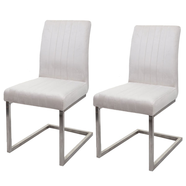 2er-Set Freischwinger JAM-L14 Samt Edelstahl gebürstet creme-weiss