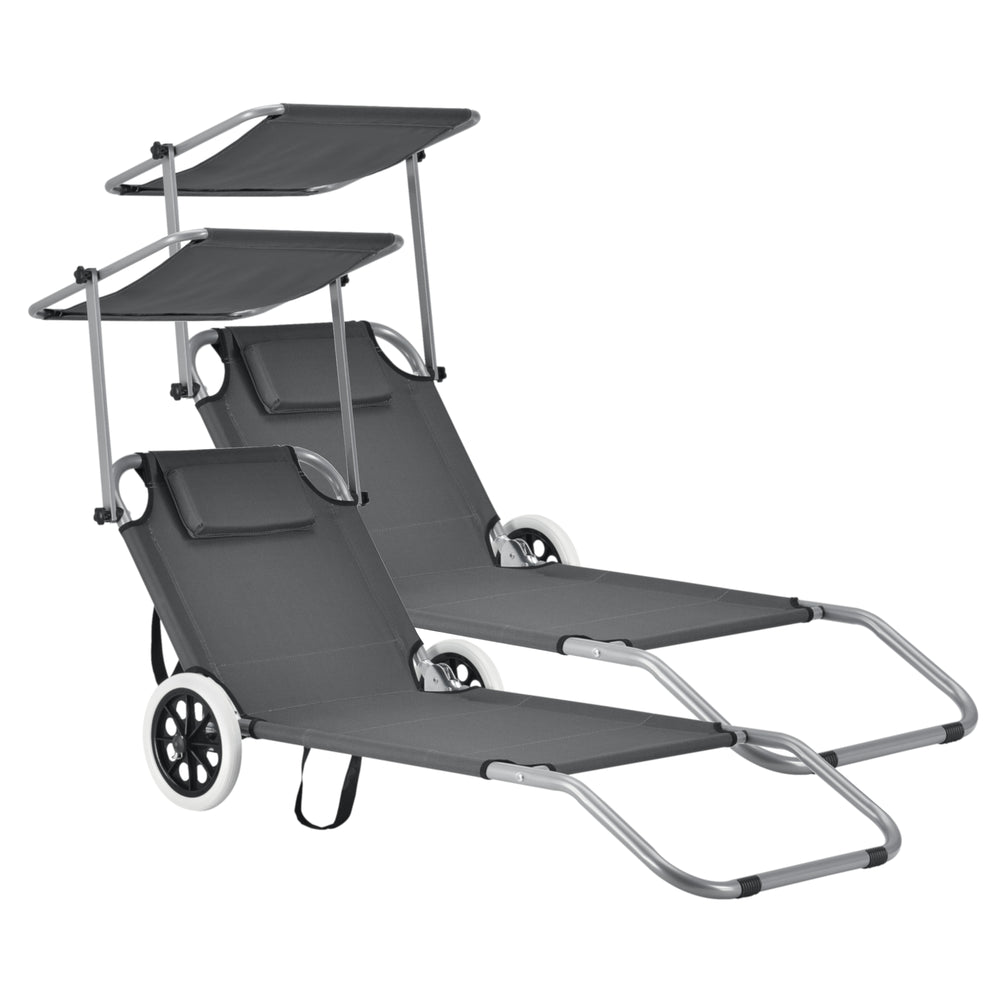 Set di 2 lettini prendisole Falun con tettuccio e ruote, grigio antracite