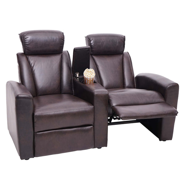 2er Kinosessel Relaxsessel Kunstleder mit Staufach braun