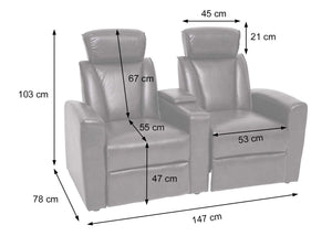 2er Kinosessel Relaxsessel Kunstleder mit Staufach braun