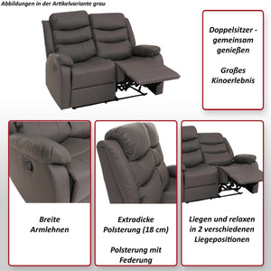 2er Kinosessel Relaxsessel Kunstleder mit Liegefunktion grau