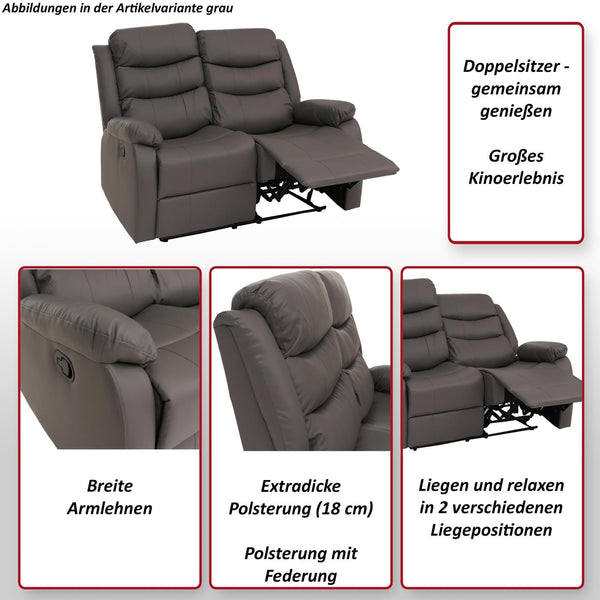 2er Kinosessel Relaxsessel Kunstleder mit Liegefunktion grau