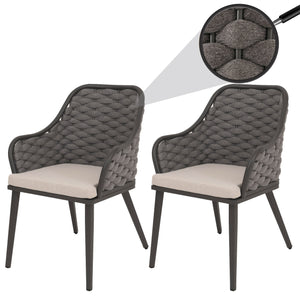 2er-Set Aluminium-Gartenstühle Outdoor mit Seilgeflecht Kissen anthrazit taupe