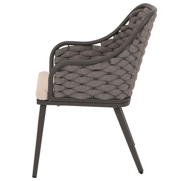 2er-Set Aluminium-Gartenstühle Outdoor mit Seilgeflecht Kissen anthrazit taupe