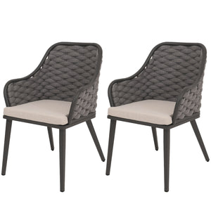 2er-Set Aluminium-Gartenstühle Outdoor mit Seilgeflecht Kissen anthrazit taupe