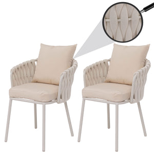 2er-Set Aluminium-Gartenstühle mit Seilgeflecht Outdoor creme