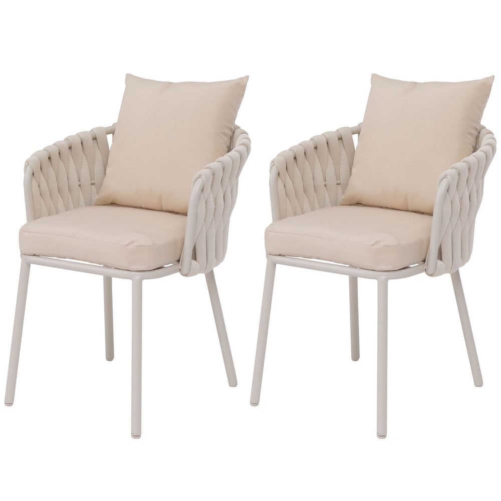 2er-Set Aluminium-Gartenstühle mit Seilgeflecht Outdoor creme