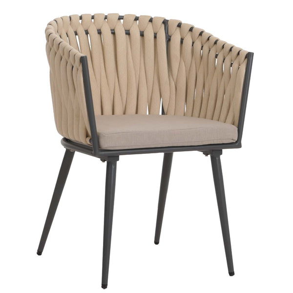 2er-Set Aluminium-Gartenstuhl Outdoor mit Armlehne Seilgeflecht Kissen