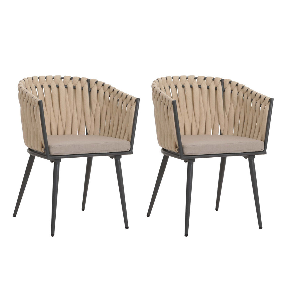 2er-Set Aluminium-Gartenstuhl Outdoor mit Armlehne Seilgeflecht Kissen