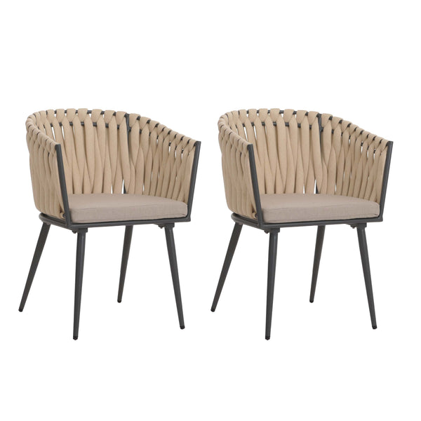2er-Set Aluminium-Gartenstuhl Outdoor mit Armlehne Seilgeflecht Kissen
