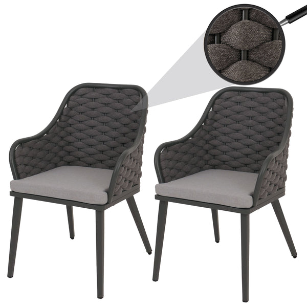 2er-Set Aluminium-Gartenstuhl Outdoor Seilgeflecht anthrazit