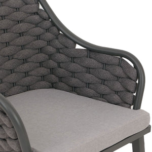 2er-Set Aluminium-Gartenstuhl Outdoor Seilgeflecht anthrazit
