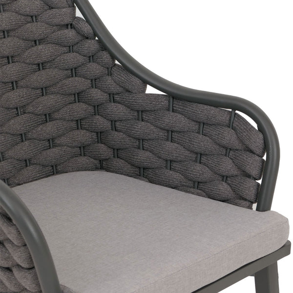 2er-Set Aluminium-Gartenstuhl Outdoor Seilgeflecht anthrazit