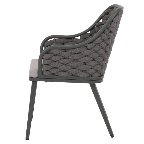 2er-Set Aluminium-Gartenstuhl Outdoor Seilgeflecht anthrazit