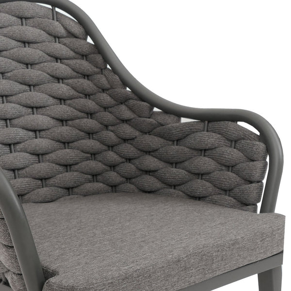 2er-Set Aluminium-Gartenstuhl Outdoor Seilgeflecht Kissen anthrazit dunkelgrau