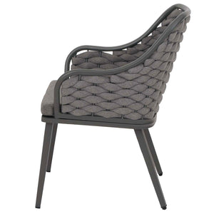 2er-Set Aluminium-Gartenstuhl Outdoor Seilgeflecht Kissen anthrazit dunkelgrau