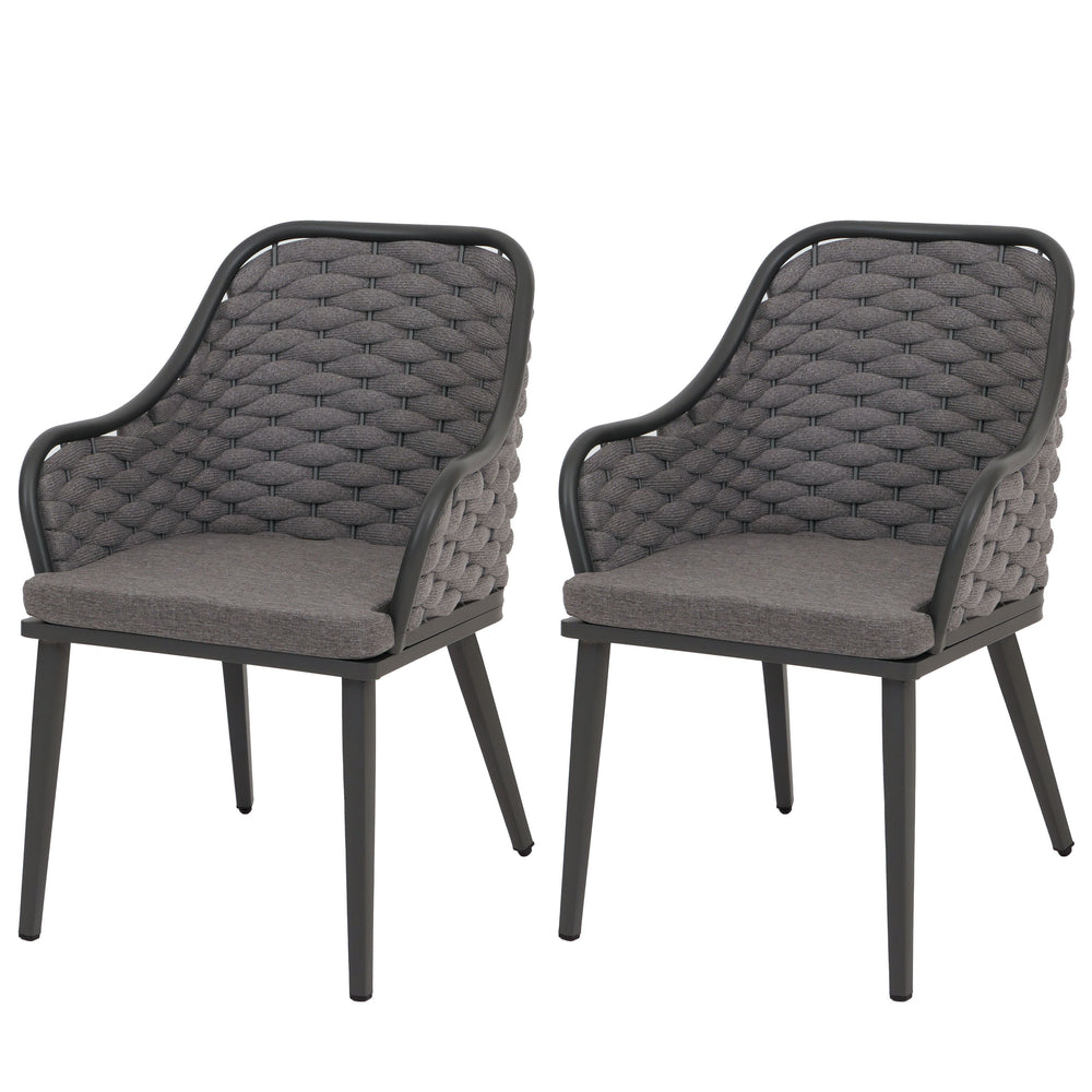 2er-Set Aluminium-Gartenstuhl Outdoor Seilgeflecht Kissen anthrazit dunkelgrau