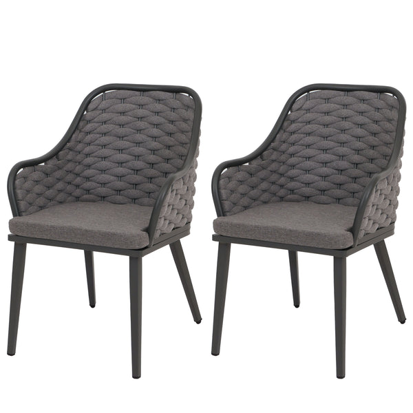 2er-Set Aluminium-Gartenstuhl Outdoor Seilgeflecht Kissen anthrazit dunkelgrau