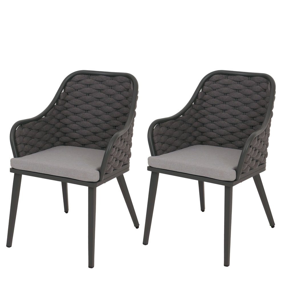 2er-Set Aluminium-Gartenstuhl Outdoor Seilgeflecht anthrazit