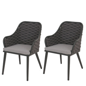 2er-Set Aluminium-Gartenstuhl Outdoor Seilgeflecht anthrazit
