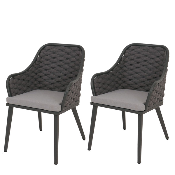 2er-Set Aluminium-Gartenstuhl Outdoor Seilgeflecht anthrazit