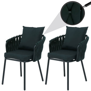 2er-Set Aluminium-Gartenstuhl Outdoor mit Textil Seilgeflecht grün