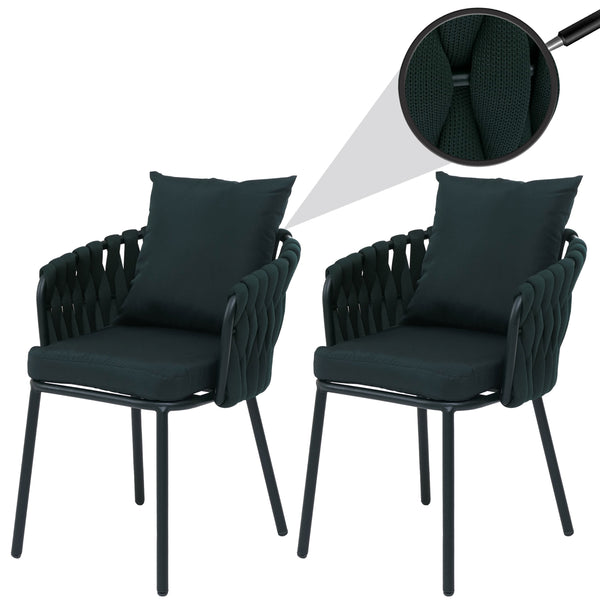 2er-Set Aluminium-Gartenstuhl Outdoor mit Textil Seilgeflecht grün