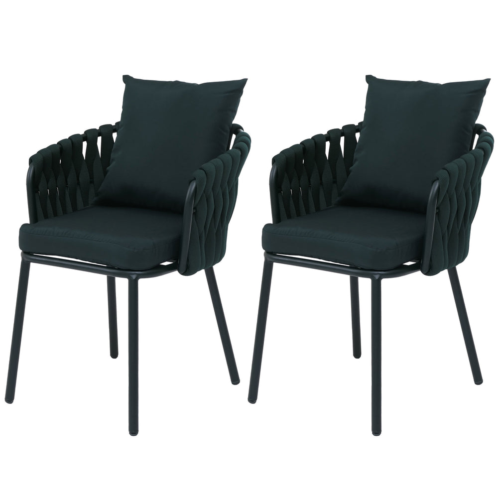 2er-Set Aluminium-Gartenstuhl Outdoor mit Textil Seilgeflecht grün
