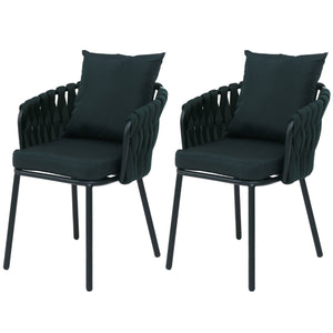 2er-Set Aluminium-Gartenstuhl Outdoor mit Textil Seilgeflecht grün