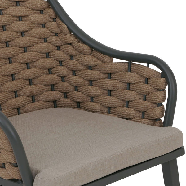 2er-Set Aluminium Gartenstühle mit Seilgeflecht und Kissen beige