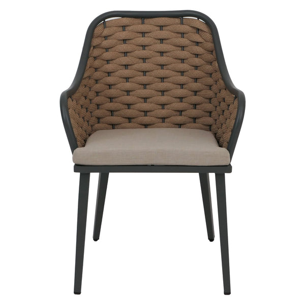 2er-Set Aluminium Gartenstühle mit Seilgeflecht und Kissen beige