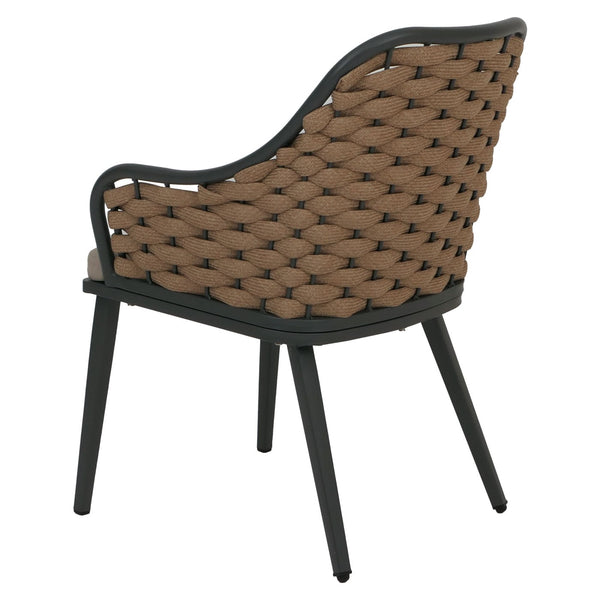 2er-Set Aluminium Gartenstühle mit Seilgeflecht und Kissen beige