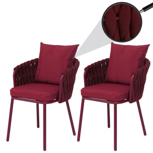 2er-Set Aluminium-Gartenstuhl mit Seilgeflecht Textil bordeaux