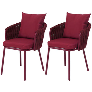 2er-Set Aluminium-Gartenstuhl mit Seilgeflecht Textil bordeaux