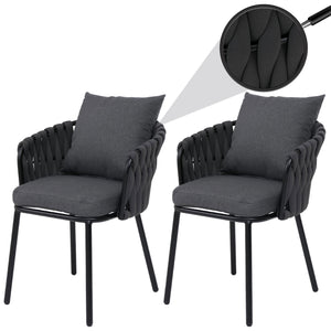 2er-Set Aluminium-Gartenstuhl mit Textil und Seilgeflecht anthrazit