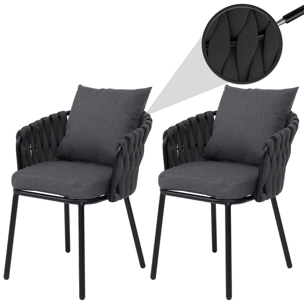 2er-Set Aluminium-Gartenstuhl mit Textil und Seilgeflecht anthrazit