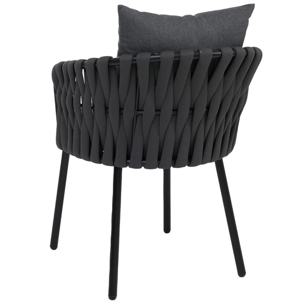 2er-Set Aluminium-Gartenstuhl mit Textil und Seilgeflecht anthrazit