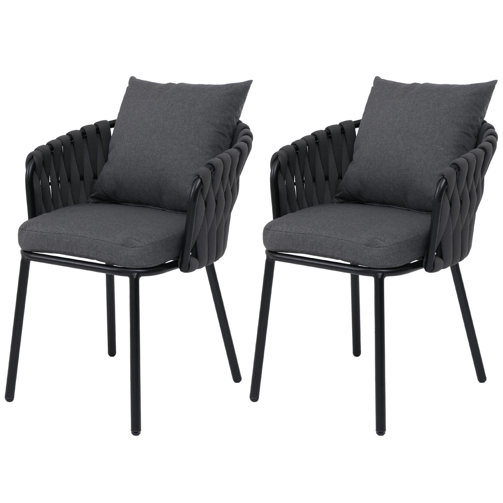 2er-Set Aluminium-Gartenstuhl mit Textil und Seilgeflecht anthrazit