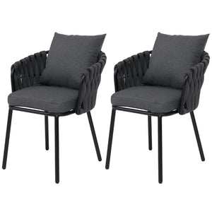 2er-Set Aluminium-Gartenstuhl mit Textil und Seilgeflecht anthrazit