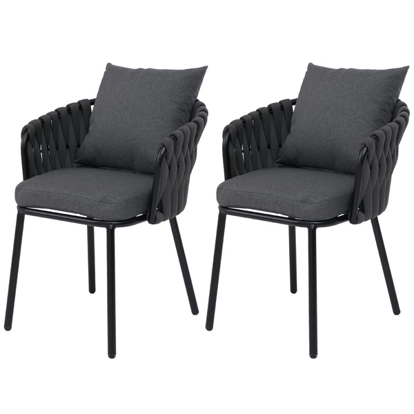 2er-Set Aluminium-Gartenstuhl mit Textil und Seilgeflecht anthrazit