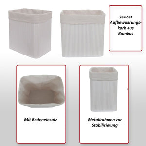 2er-Set Bambus Aufbewahrungskörbe Ordnungsbox 33x33x23cm weiss