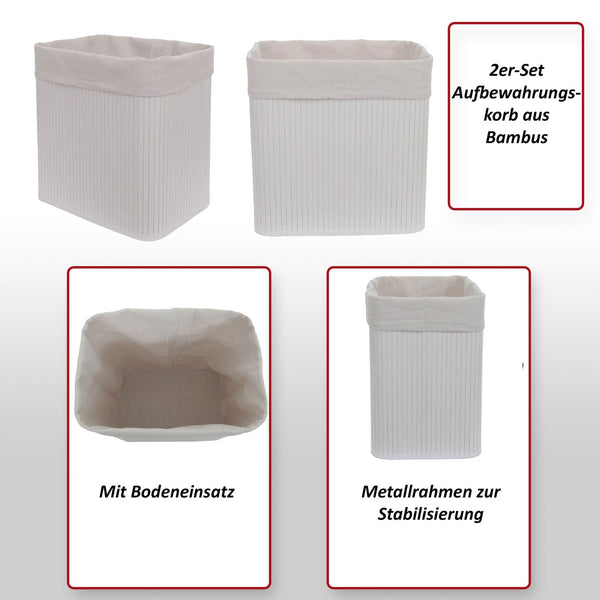 2er-Set Bambus Aufbewahrungskörbe Ordnungsbox 33x33x23cm weiss