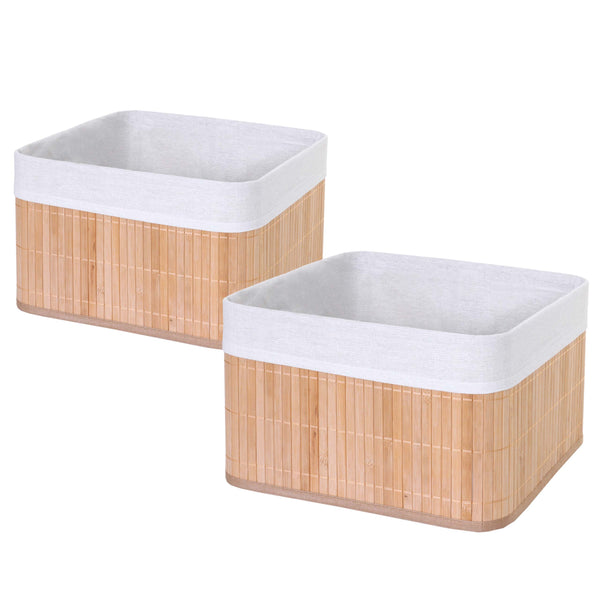 2er-Set Aufbewahrungskorb aus Bambus Regalkorb Ordnungsbox natur
