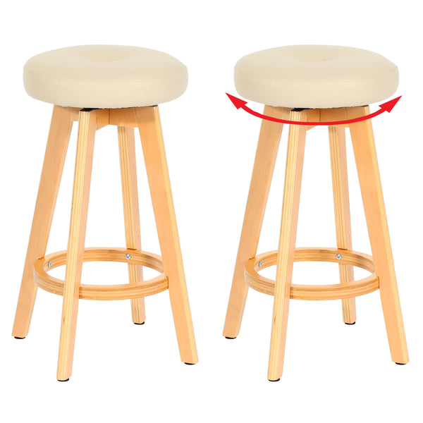 2er-Set drehbare Barhocker Holz Kunstleder helle Beine creme