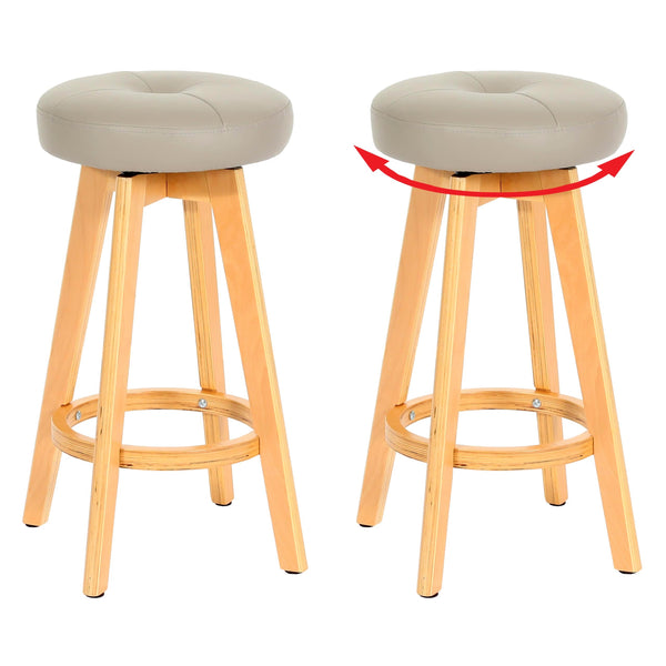 2er-Set drehbare Barhocker Holz Kunstleder helle Beine taupe