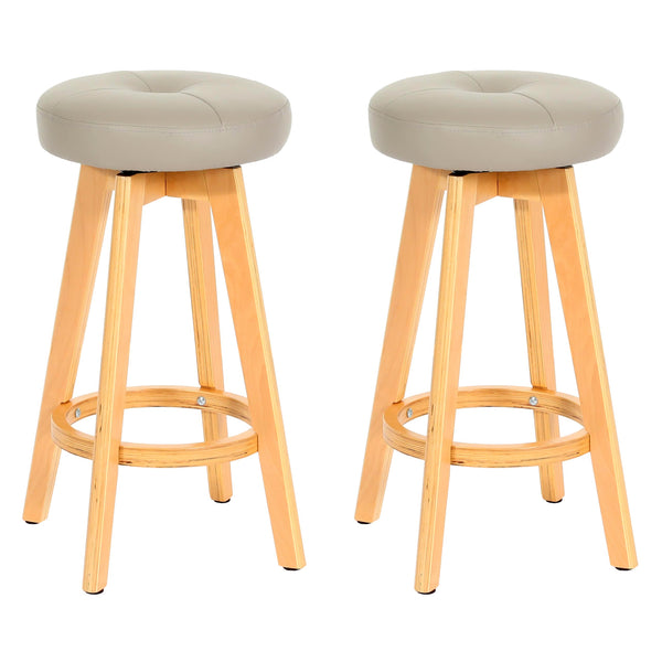 2er-Set drehbare Barhocker Holz Kunstleder helle Beine taupe